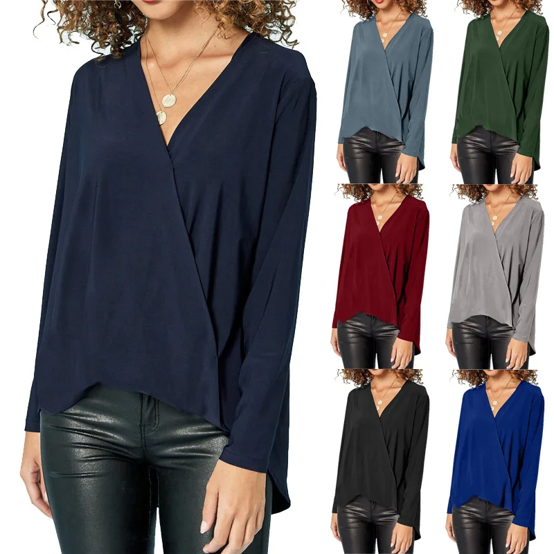 Fashion Women Long Sleeve Solid Blouse 2019 Spring Loose V neck Shirt Ladies OL Tops blusas femininas Plus Size Clothing Shirts