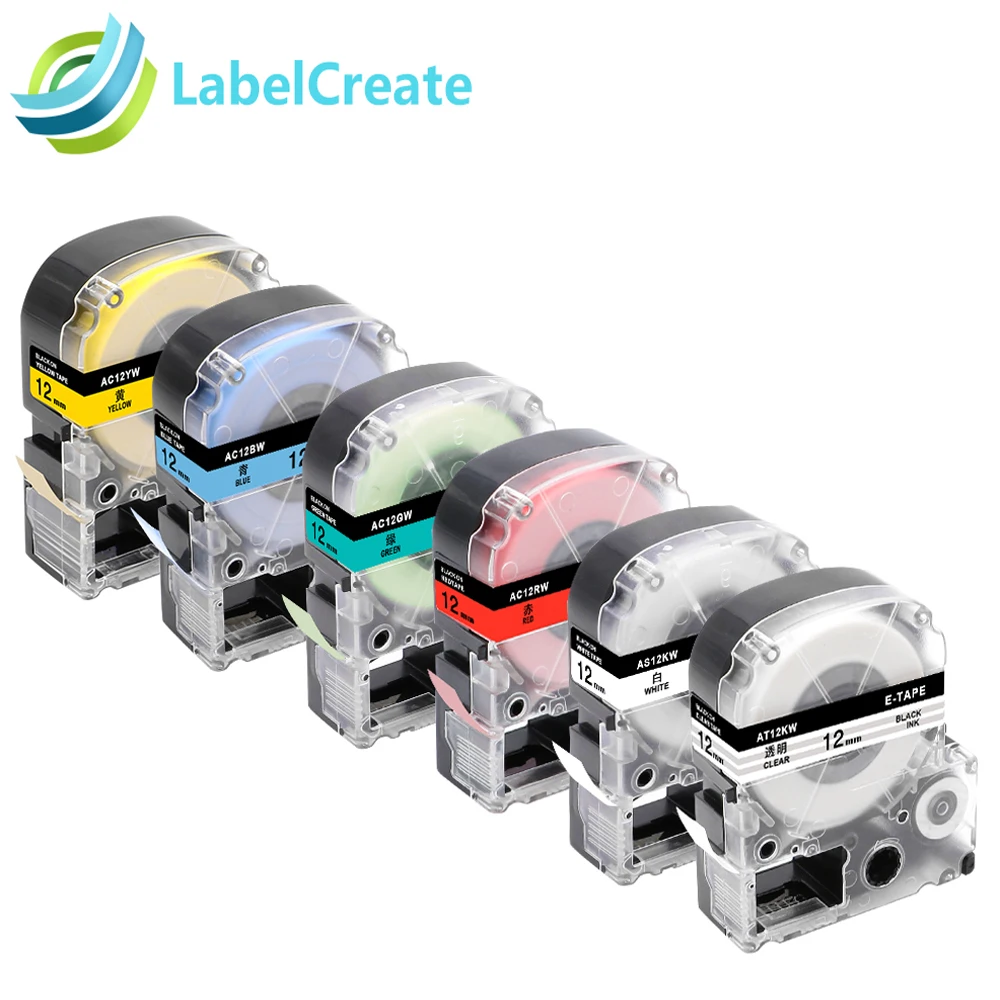 Совместимый картридж Labelcreate для печати этикеток 12 мм Epson LabelWorks ST12KW SS12KW LK с лентами