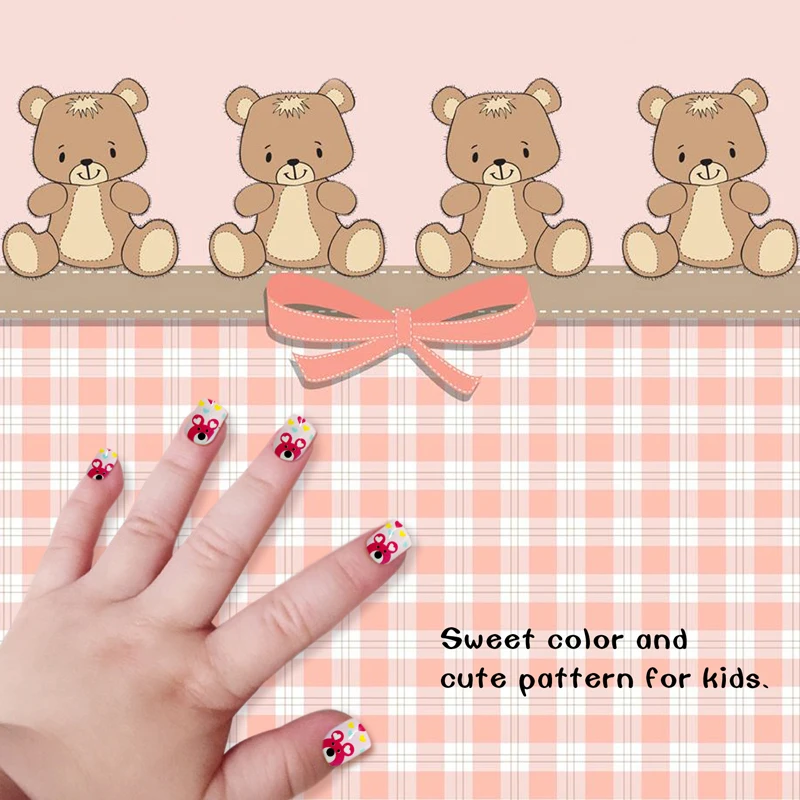 Накладные ногти с милым медведем для детей 24 шт./компл. накладные полным