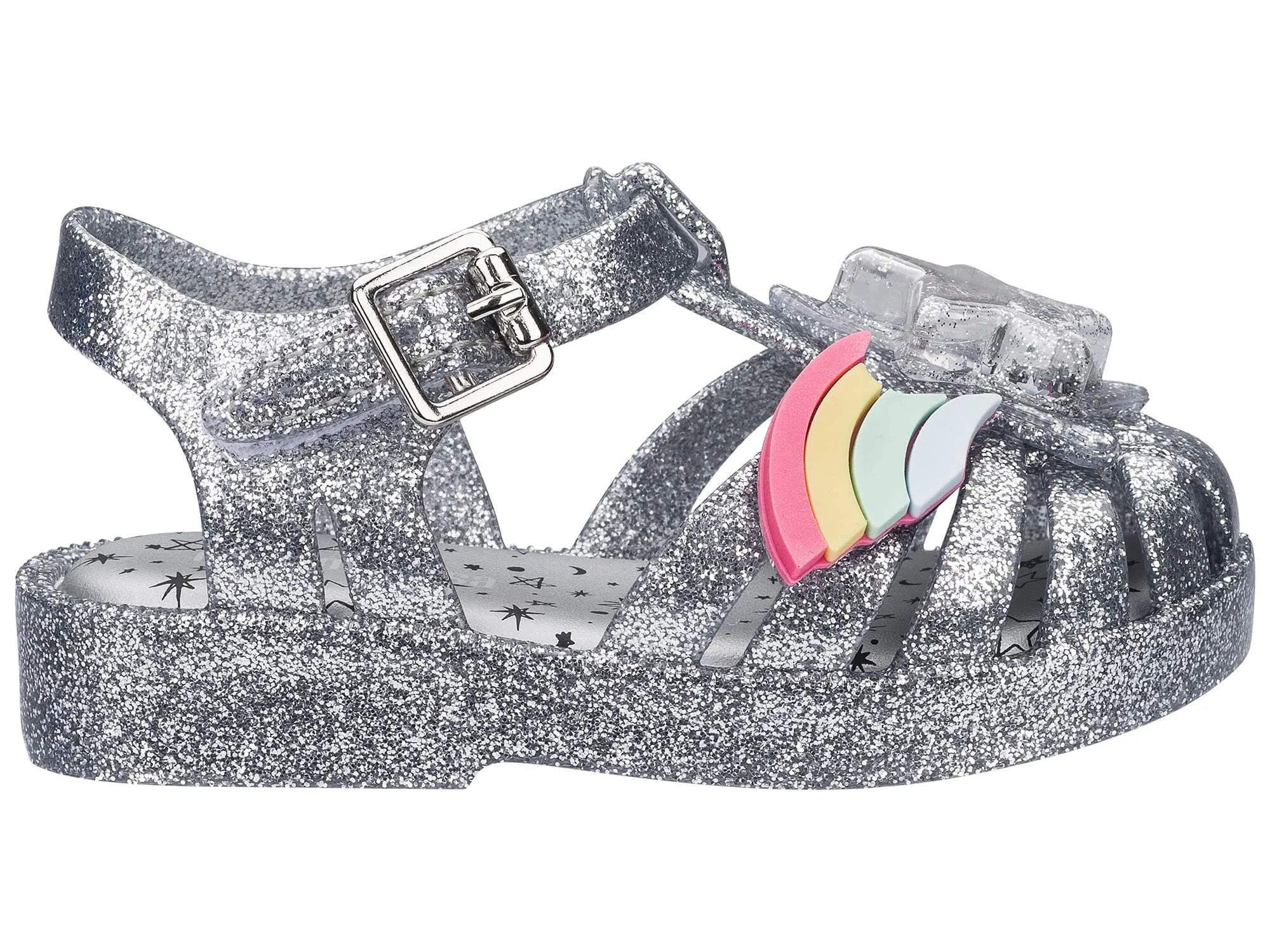 Silver Мини Мелисса новые летние девушки детские сандалии, обувь Melissa радужные сандалии обувь для девочек; обувь принцессы; удобная пляжная обувь - Цвет: Silver