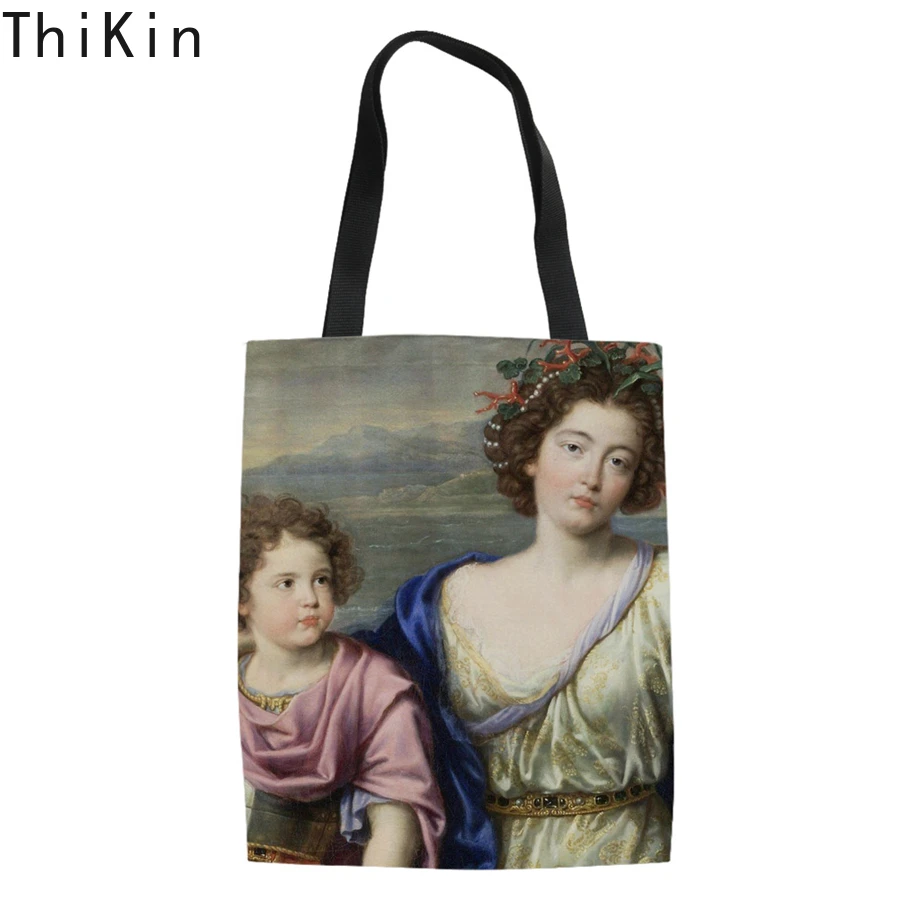 THIKIN Mona Lisa Smile известные окрашенные сумки для покупок дорожные сумки многоразовые сумки женские складные сумки для девочек Olils Наплечная тканевая сумка