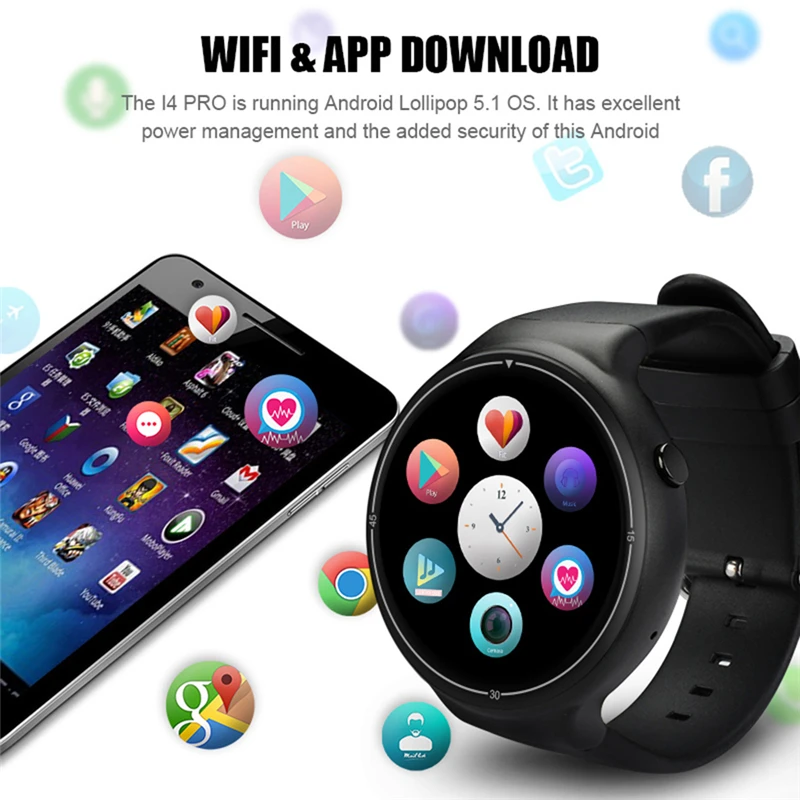 Новые I4 Pro умные часы ОЗУ 2 ГБ/ПЗУ 16 ГБ Android 5,1 3G Bluetooth часы MTK6580 двухъядерный смарт часы для Andorid/IOS