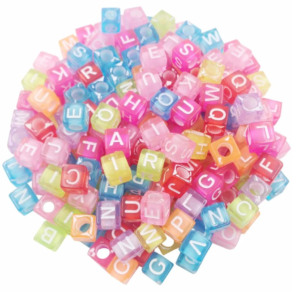 

100pcs/lot Handmade Round Square Colorful Alphabet/ Letter Acrylic Beads for DIY Bracelet,Necklace Gift