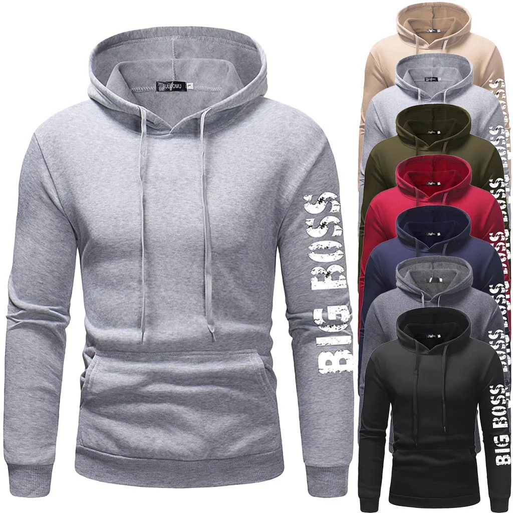 JAYCOSIN men's autumn and winter hooded fleece printing solid color zipper jersey top pants suit sports