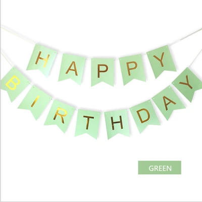 Green Флаги с надписью Happy Birthday свинка праздничные баннеры украшения позолоченный шкафчик для флажок с буквами детская гирлянда для душа вечерние поставки - Цвет: Green