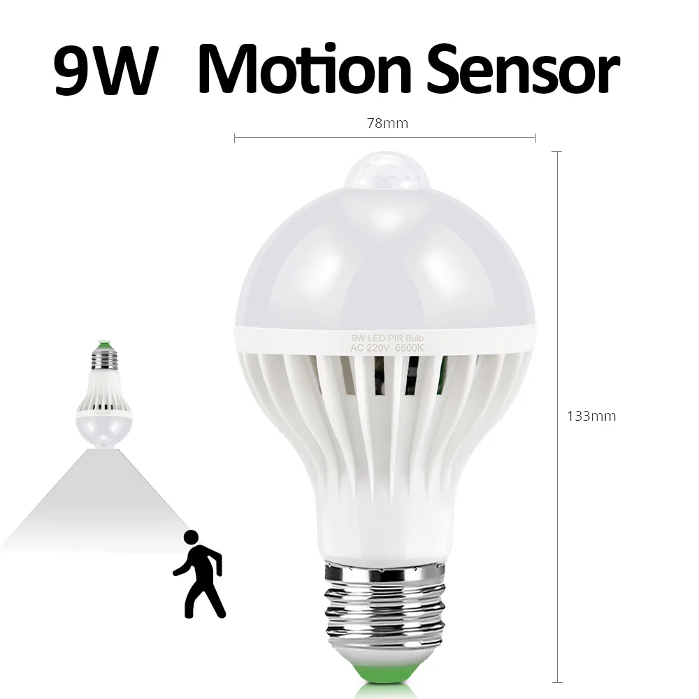 Motion Sensor 9W Сенсорный светильник s PIR сенсор светодиодный светильник с датчиком движения Ночной светильник с датчиком звука и голоса лампочка с переменным током 220 В светильник для лестницы и балкона ing - Испускаемый цвет: Motion Sensor 9W