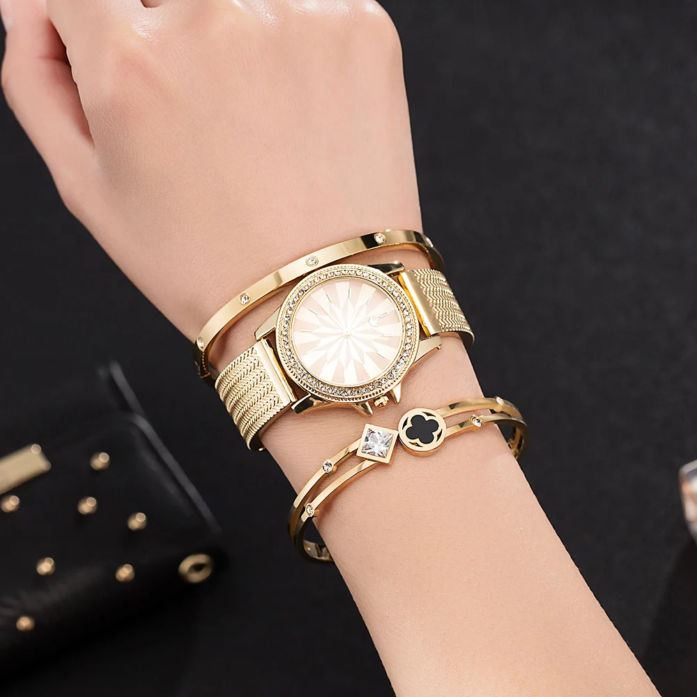 ZONMFEI Brand Wristwatch Women Fashion bracelet set popular stainless steel diamond quartz watches pink gold band with gift box | Наручные