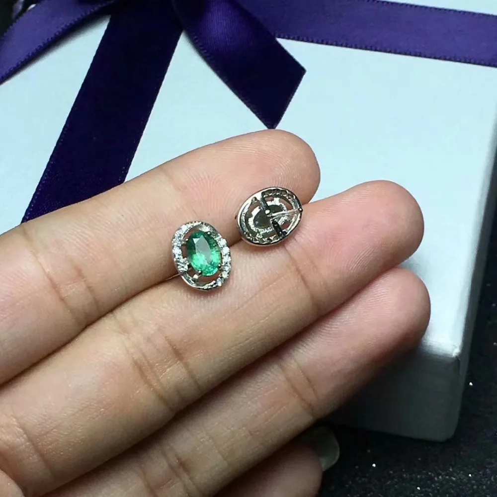 Женские серьги из серебра 925 пробы с натуральным зеленым