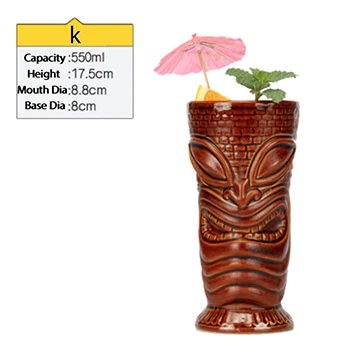 K BROWN Tiki кружки Коктейльные керамические Tiki стаканы-tiki бар профессиональные стаканы-Гавайские вечерние стаканы - Цвет: K BROWN