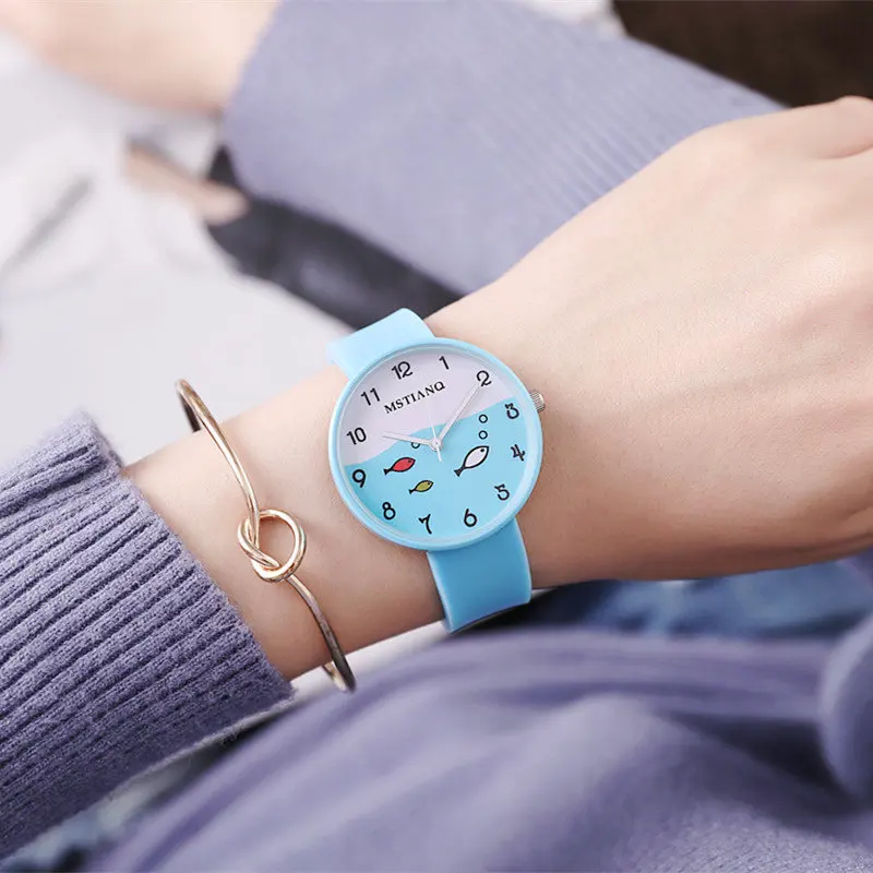 Модные Милые Женские кварцевые наручные часы с циферблатом в виде рыбки