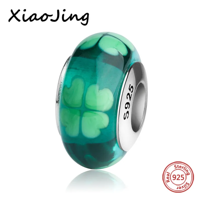 New design green four leaf clover Murano glass beads diy charms 925 sterling silver fit authentic pandora bracelet jewelry gifts - Цвет: TG1055