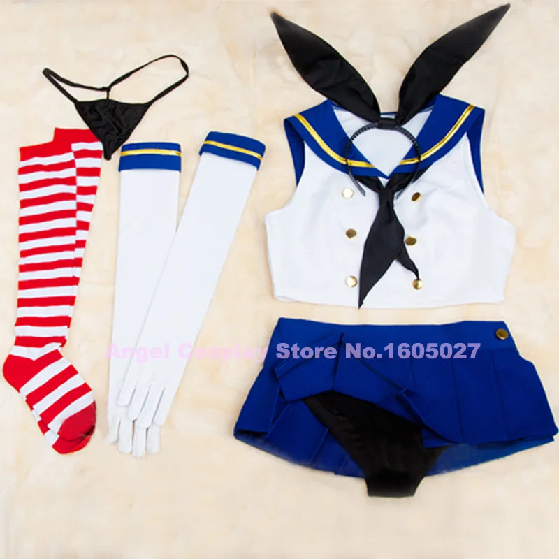 Красивый костюм для косплея из аниме Kantai Collection Shimakaze Nany топ + юбка перчатки носки