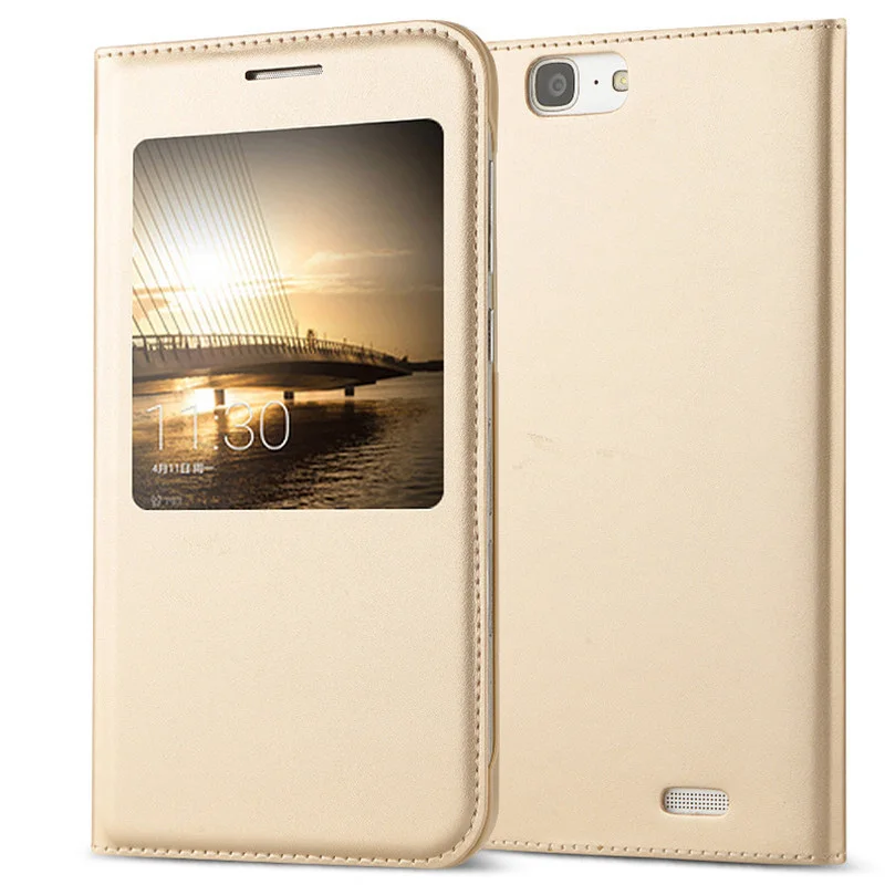 LEPHEE для huawei Ascend G7 чехол для huawei G7 C199 откидной Чехол кожаный чехол с окошком для просмотра полный G7 защитный чехол s 5,5" - Цвет: Gold