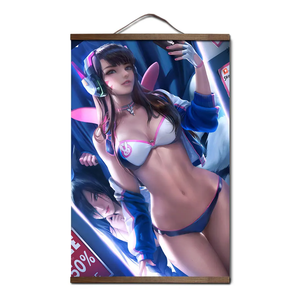 19 Overwatchs d. va плакат для HD холст декоративные постеры настенная живопись с твердой древесины подвесной прокрутки - Цвет: 19