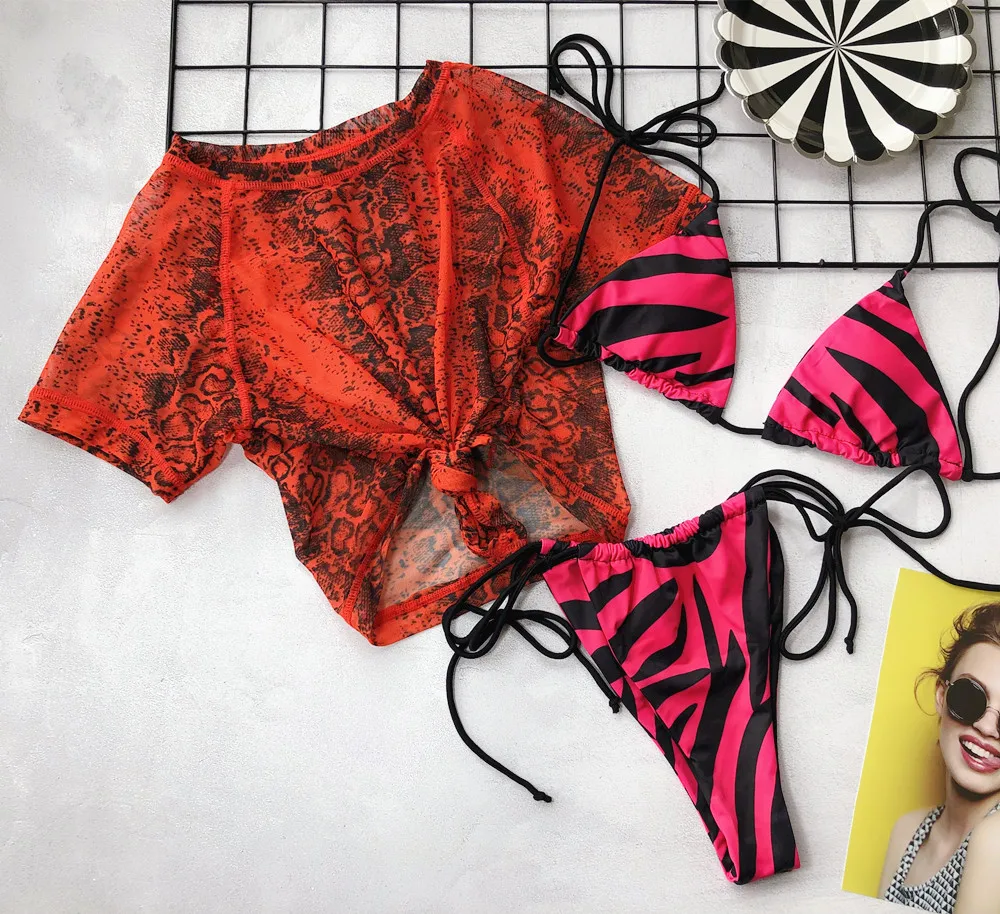 Женский купальник бикини с принтом 3 шт./компл. сексуальный пляжная одежда Maillot De