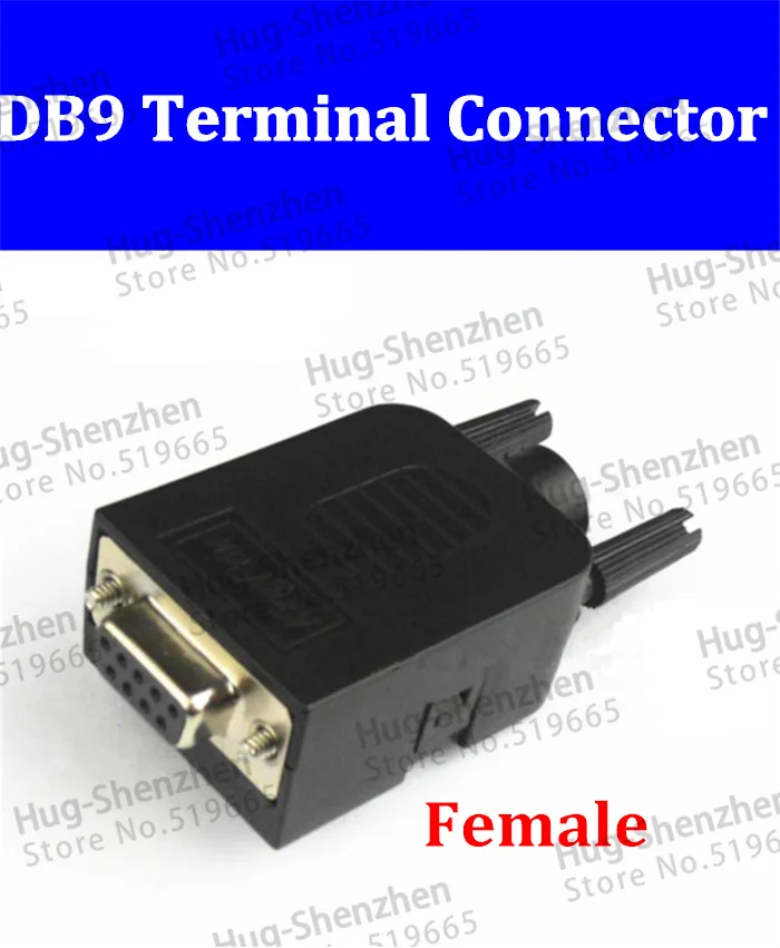 

5pcs/lot D-SUB DB9 female 9Pin Plug Breakout Board Terminals Connector Screw Type Black Plastic Cover