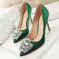 bigtree new 2021 spring autumn women pumps elegant rhinestone silk satin high heels shoes sexy thin pointed single shoes 7 color