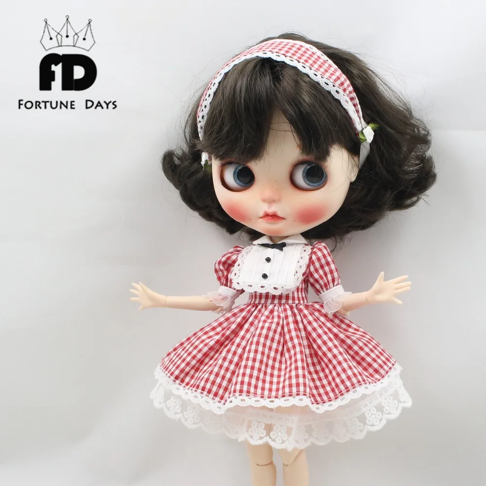 Blyth doll ледяное платье красная клетчатая юбка кружева и головной убор и цветок