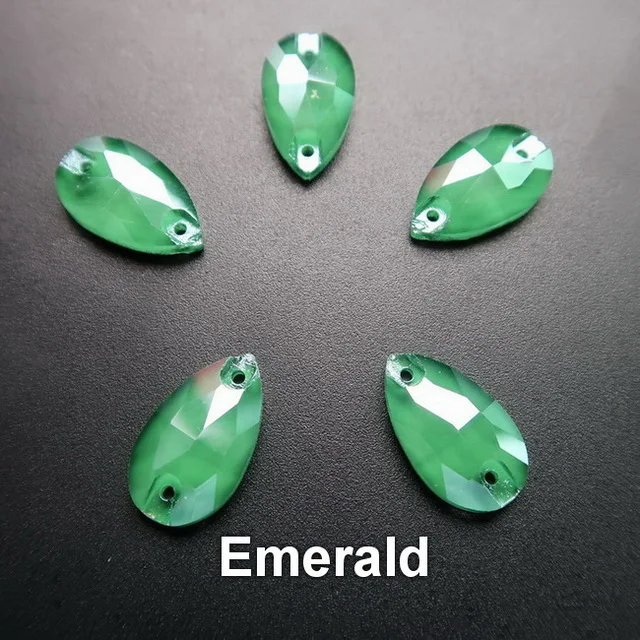 A11 Emerald Прозрачные карамельные тонкие Стразы в форме капель из прозрачного стекла с плоской задней частью и двумя отверстиями, 5 размеров, пришивные стразы, обувь под платье, сумка, сделай сам, украшение - Цвет: A11 Emerald
