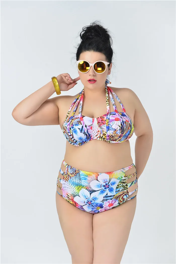 2018 женщин жир Высокая талия большая чашка два комплекта бикини оптом и продаж