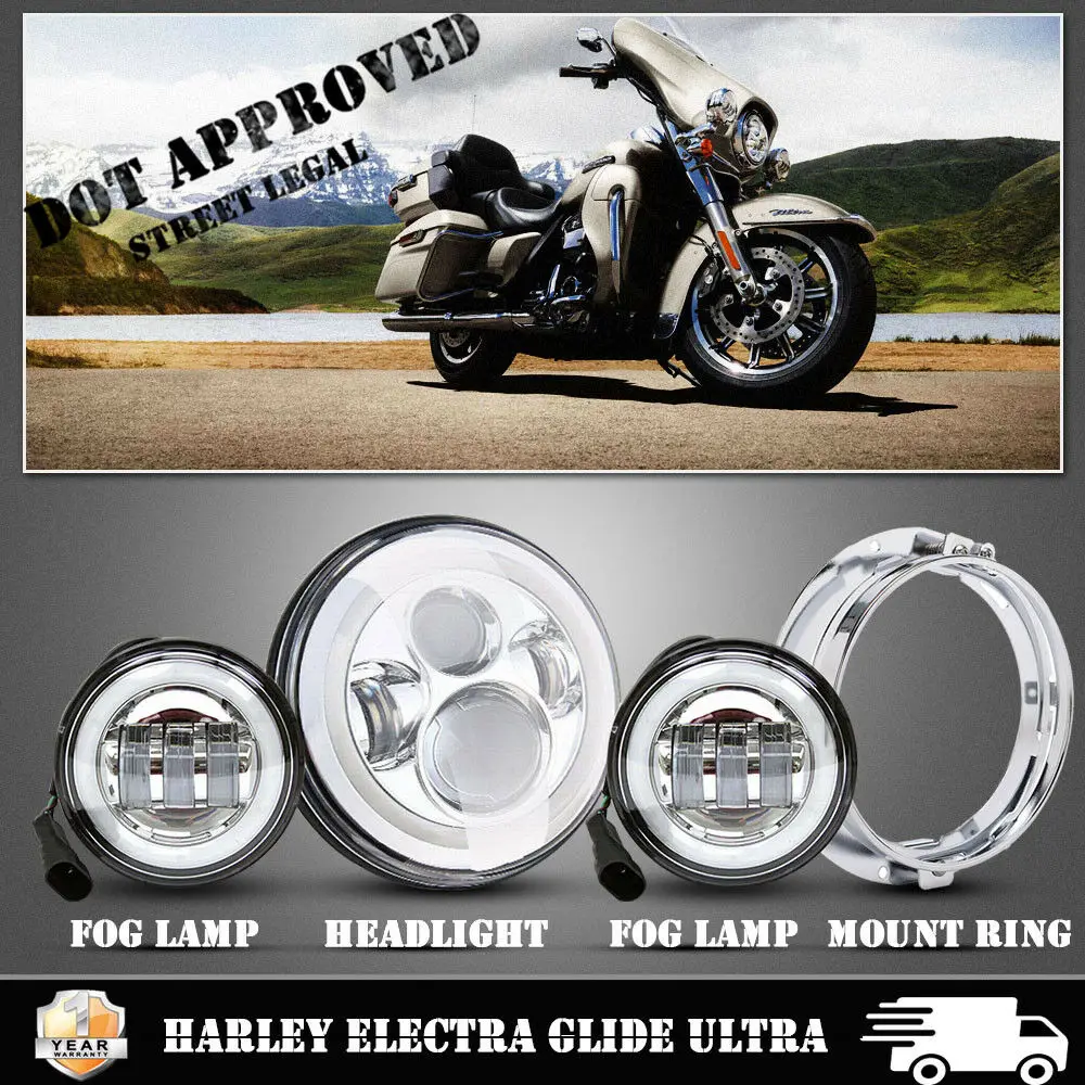 Противотуманный светильник + Монтажное кольцо светодиодный на голову с Halo Angle Eye для Harley Touring Road King Electra Street Glide
