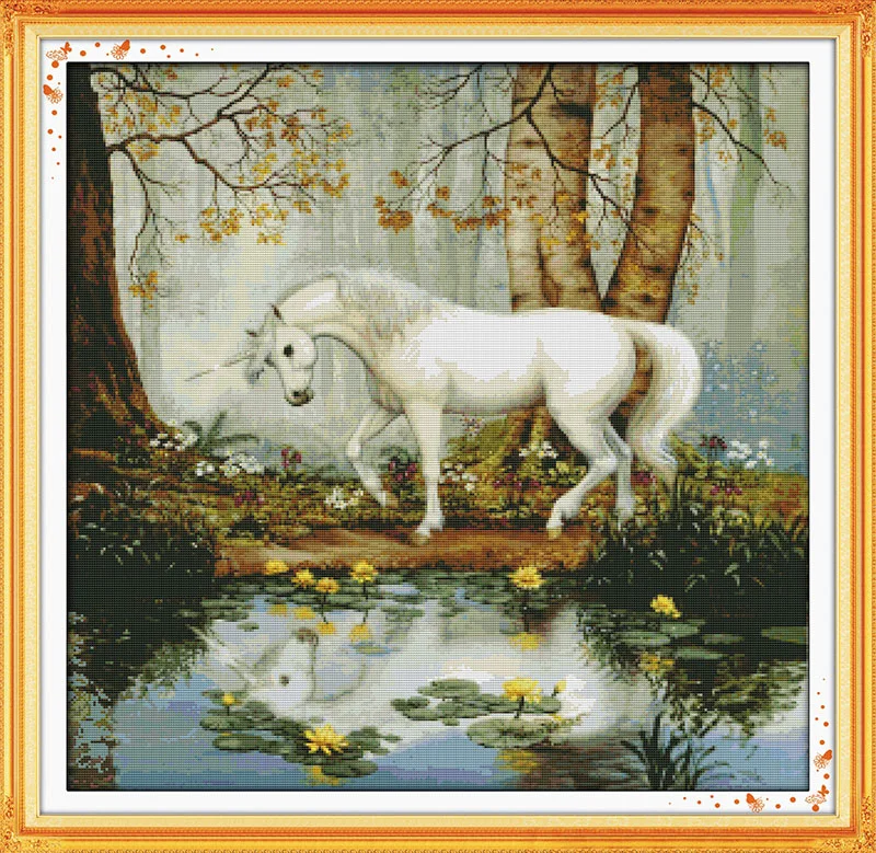 

Unicorn garden cross stitch kit 14ct 11ct pre stamped canvas cross stitching animal lover embroidery DIY handmade needlework