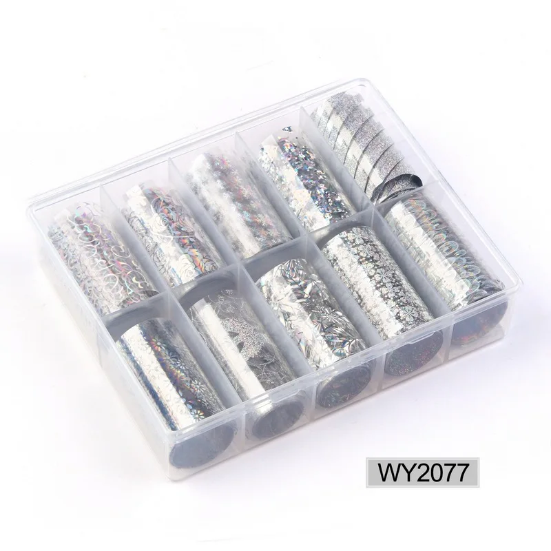 77 10pc/box Nail Foil Set Adhesive Transfer Sticker Rainbow Sky Sexy Leopard Personalized Pattern Slider Decoration Manicure kits - Цвет: 77