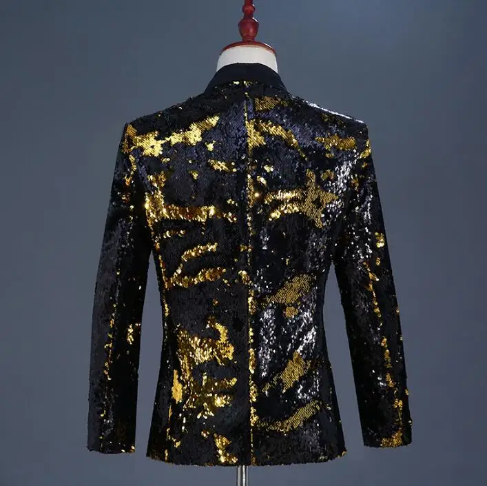 Two-tone Flip Sequin clothes men suits designs stage costumes for singers jacket sequins blazer dance star style dress coats | Мужская