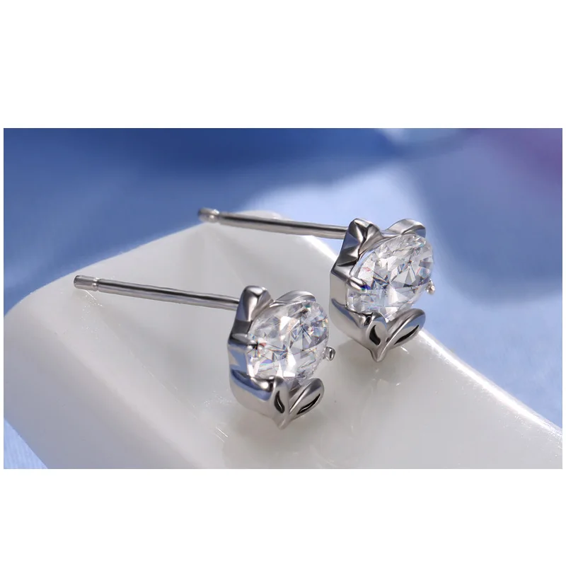925 Sterling Silver Earring Funny Small Animal Fox Stud Earrings Luxury Cubic Zirconia Rhinestone bijoux orecchini donna | Украшения и
