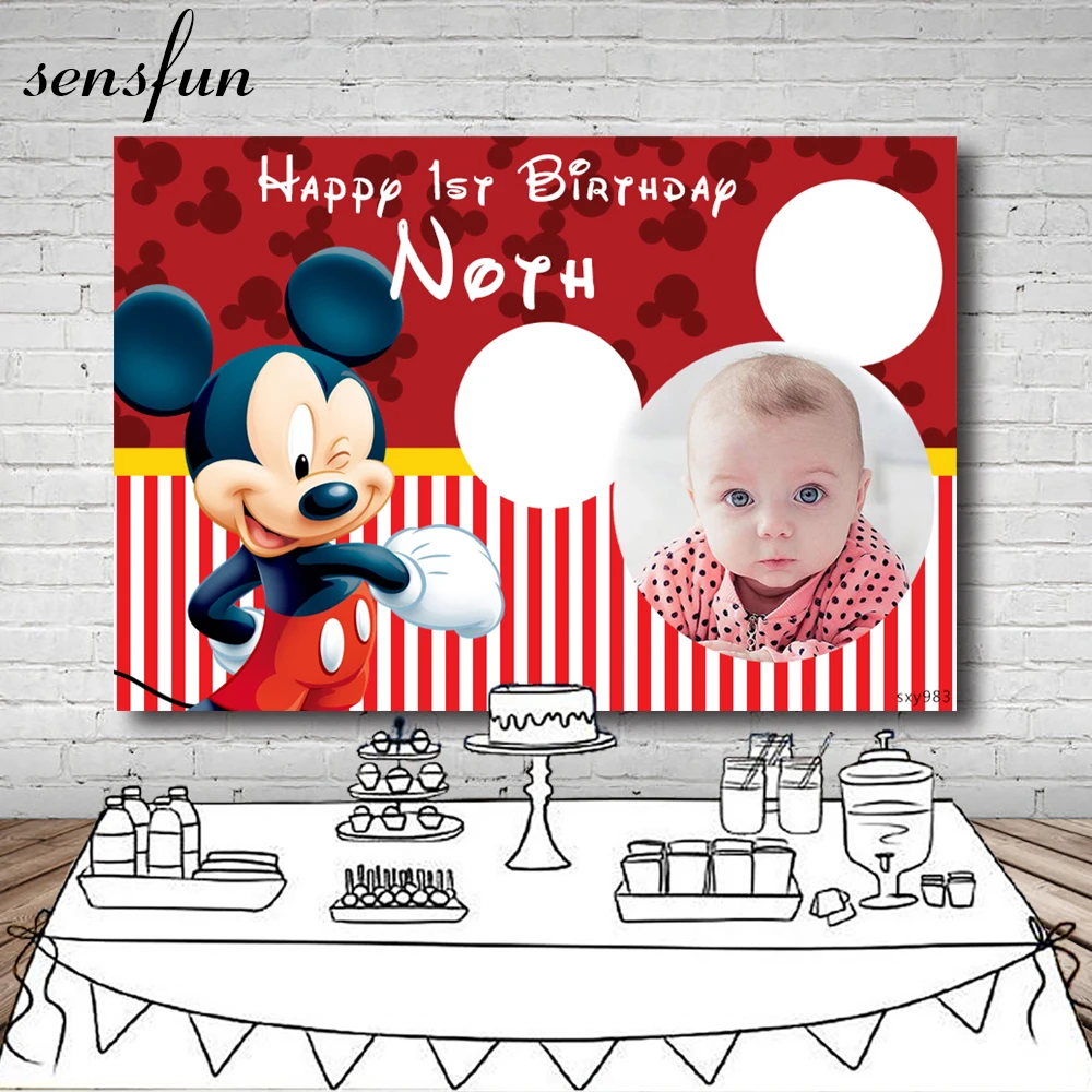 Sensfun милый красный Микки фон для мальчиков Baby Shower 1st день рождения фотографии фоны фотостудия пользовательские 7x5ft винил