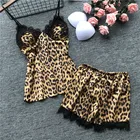 Женская шелковая пижама Daeyard, леопардовое пикантное нижнее белье, летние атласные пижамы на бретелях и шорты, домашняя одежда с накладками на груди