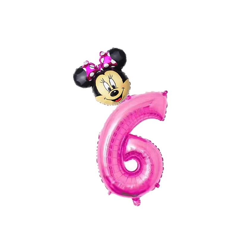 Pink 6 32 дюймов розовый и голубой номер рисунок фольги Воздушные шары+ Микки воздушный шар из фольги Минни 1 2 3 4 года Дети Мальчики Девочки День рождения украшения - Цвет: Pink 6