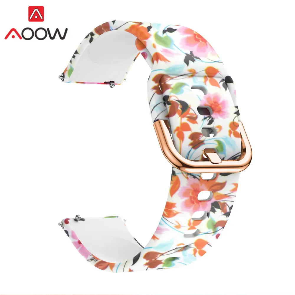 Flowers 20 мм силиконовый ремешок для часов samsung Galaxy Watch Active 42 мм S2 Huami Amazfit Bip Leopard браслет с принтом ремешок Correa - Цвет ремешка: Flowers