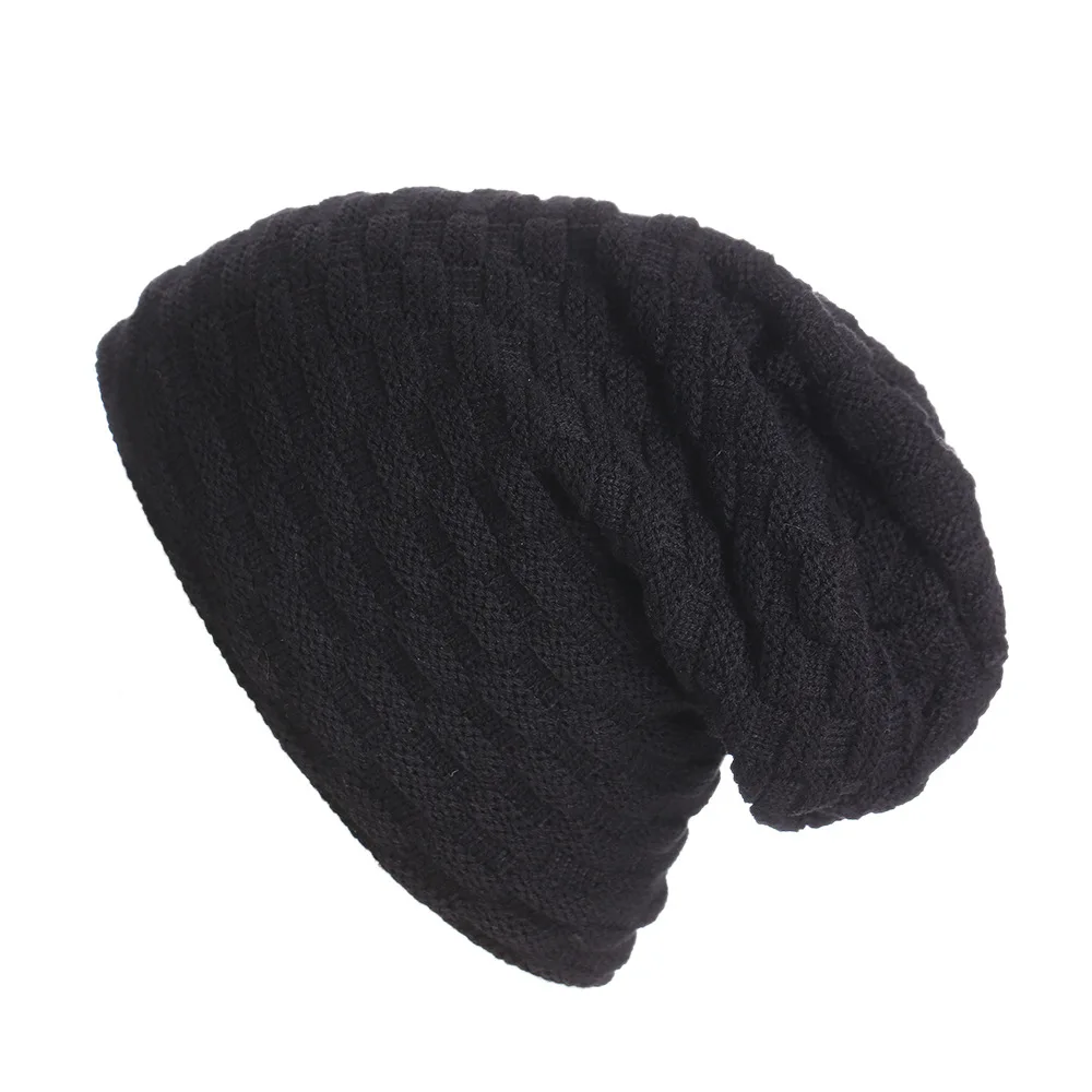 black Осень и зима унисекс плюс бархатная Толстая вязаная шапка Skullies Beanies Мужская и женская уличная теплая полосатая Кепка в клетку Z178 - Цвет: black