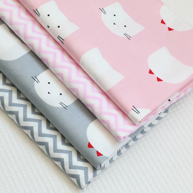 100% хлопковая Лоскутная Ткань с принтом кошек и волн для рукоделия ткань шитья