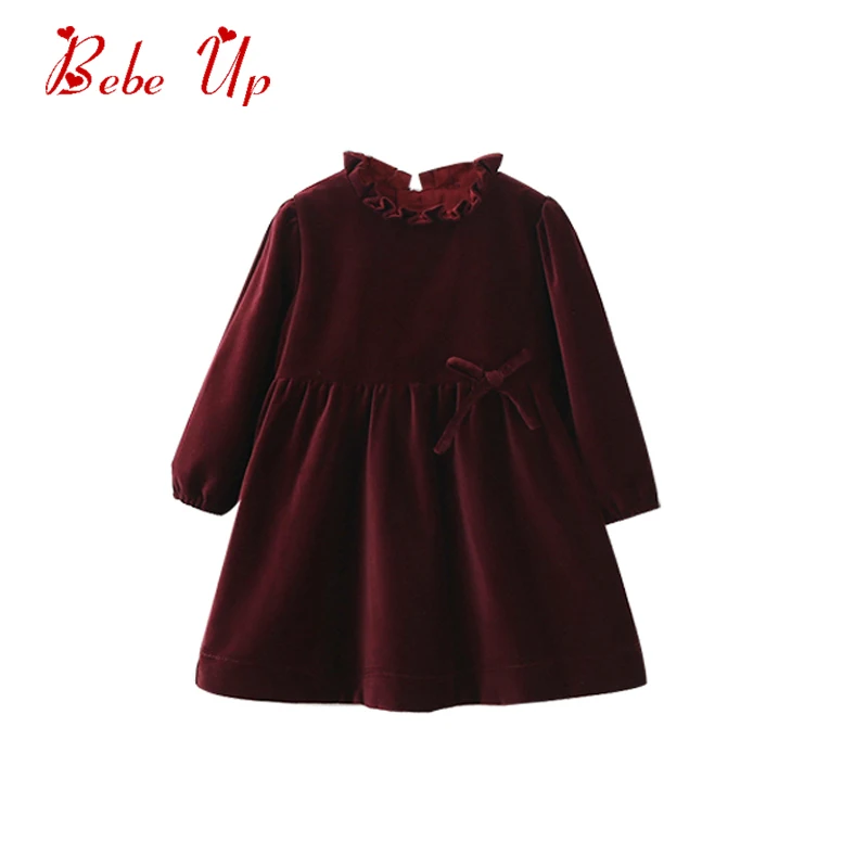 Toddler Girls Ruffle Party Dress Long Sleeve Kids European Style Velvet Winter Little Girl Fashion Spring Frocks Clothing | Детская