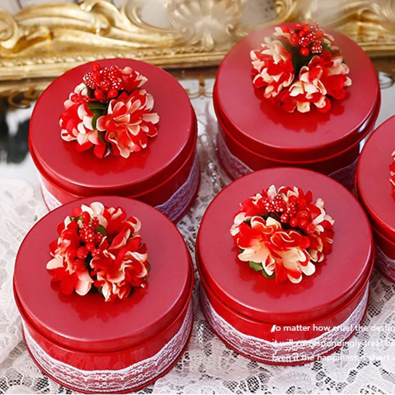 10 шт./лот креативная розовая жестяная коробка для свадебных конфет с цветами