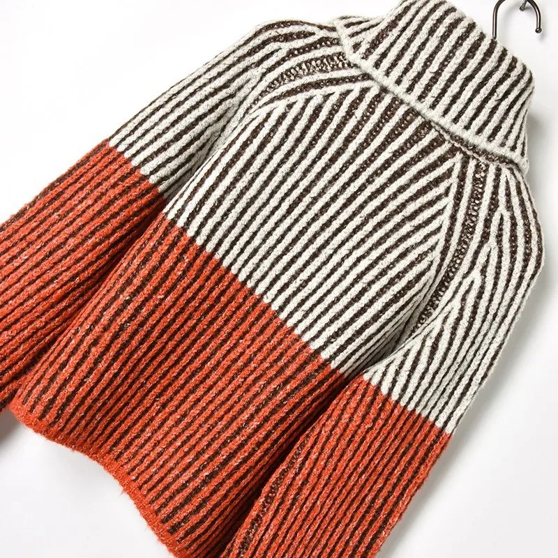 Women's winter High collar warm Pullover coarse lines female new big yards Thick Turtleneck Mohair Sweater coat C-225 | Женская