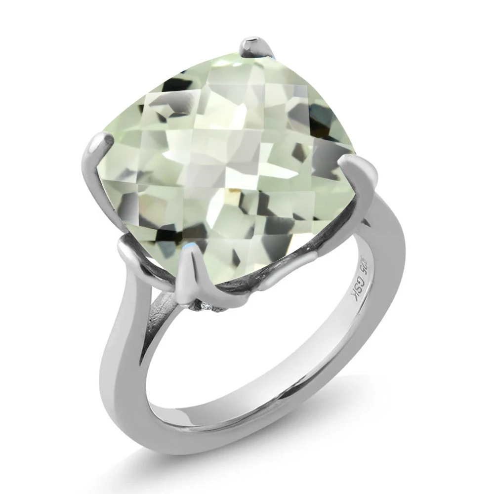 GemStoneKing 9,72 Ct подушка шахматная доска натуральный зеленый празиолит драгоценный камень кольца 925 пробы серебро хорошее ювелирное изделие для женщин
