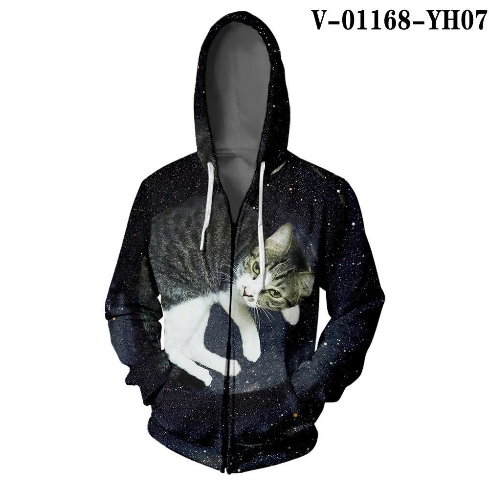 Толстовка на молнии с капюшоном WAMNI Kawaii Cat в стиле хип-хоп с цветным принтом, Женская толстовка с 3D капюшоном в стиле Харадзюку, зимняя теплая толстовка на молнии - Цвет: V01168