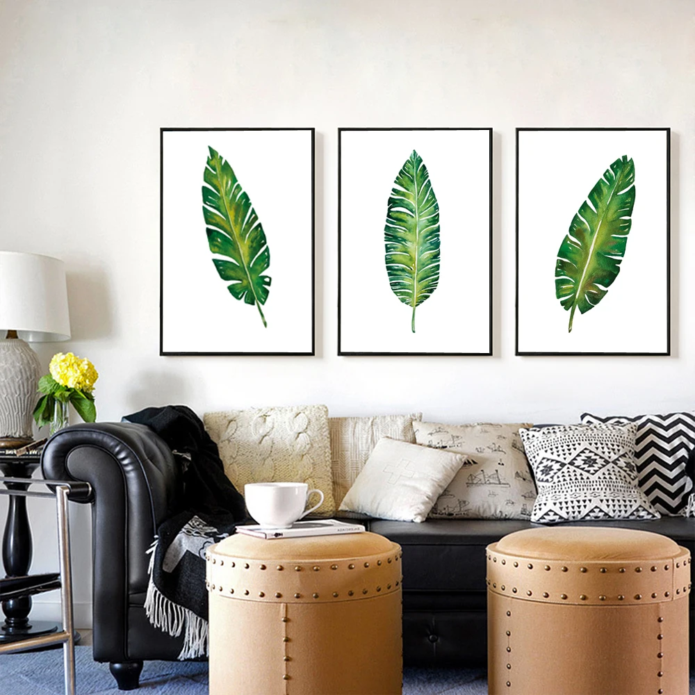 Картина на холсте с акварельными тропическими листьями современные настенные