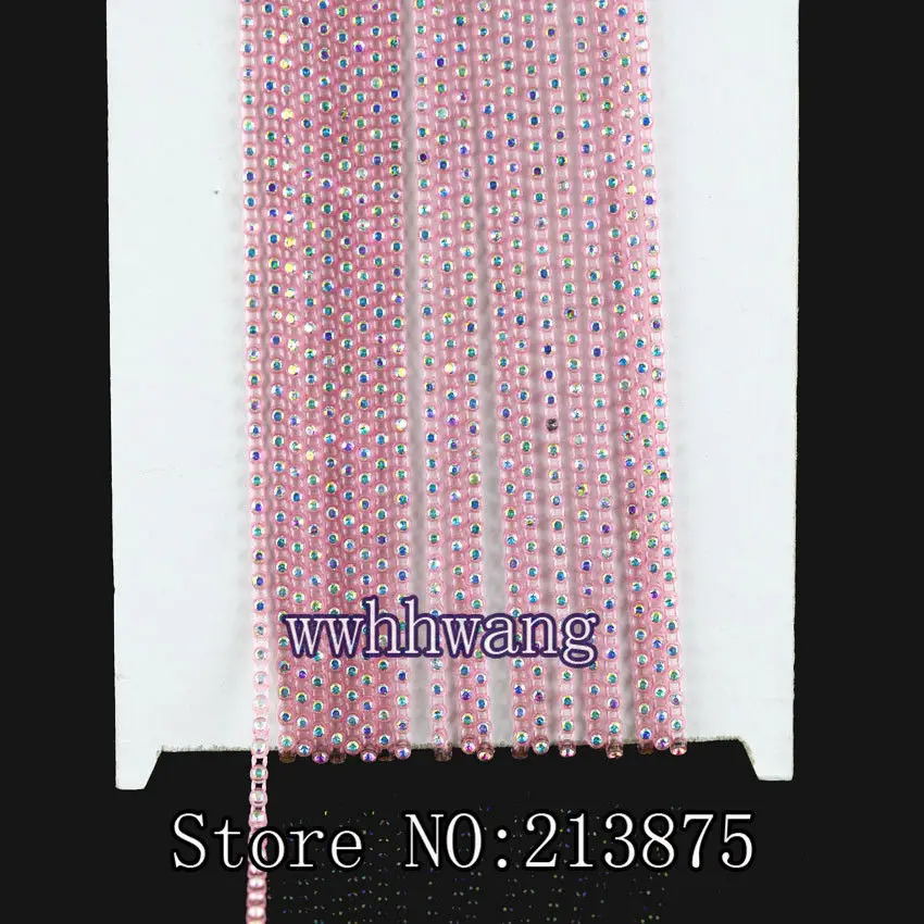 03 pink 1 ярд, SS6, 2 мм, класс B, прозрачные AB, стеклянные кристаллы, стразы, окантовка, 15 цветов, отделка пластиковая цепочка, нижняя часть свадебных платьев - Цвет: 03 pink