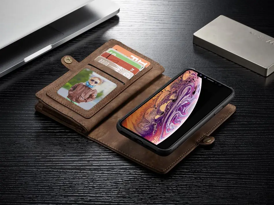 14 Slots Zipper Wallet with Removable Back Cover Leather Case for Apple iPhone XS Max Hand Sewing Purse Brand Original Luxury | Мобильные