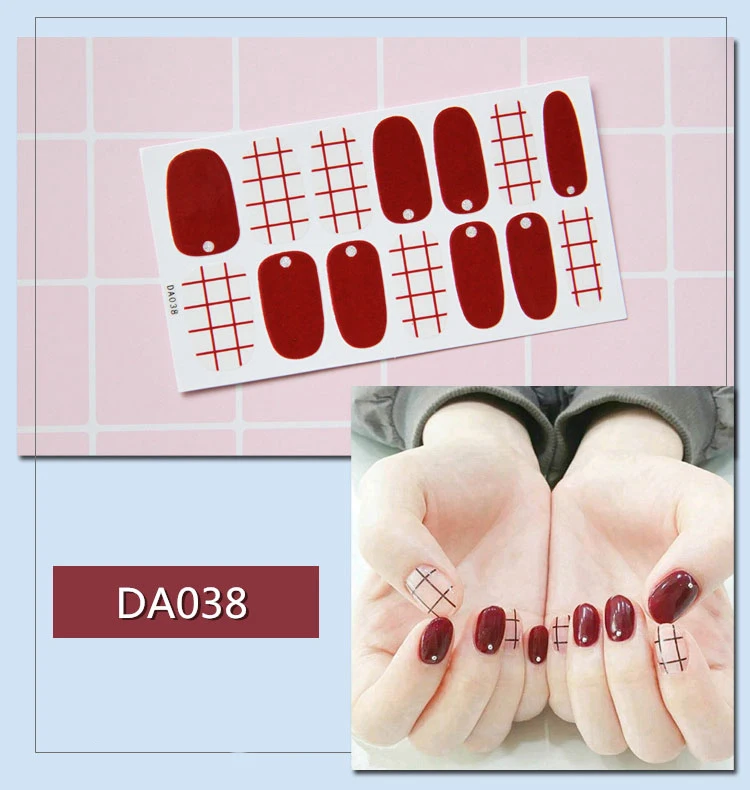 14 насадок/набор полное покрытие наклейки для ногтей s Обертывания DIY наклейки для нейл-арта простые наклейки s самоклеющиеся наклейки для ногтей розовый белый черный зеленый