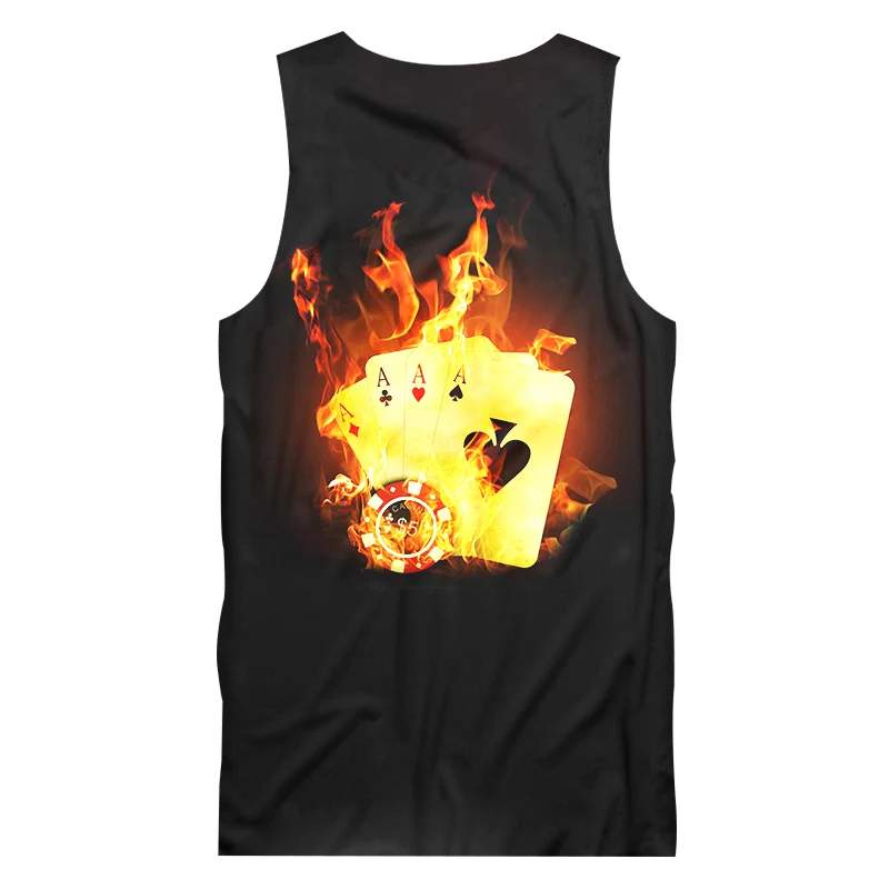 OGKB Men Vest Hot Bodybuilding Funny 3D Printed Flame of Poker Hip Hop Plus Size Costume Male Summer Sleeveless Shirt | Мужская одежда