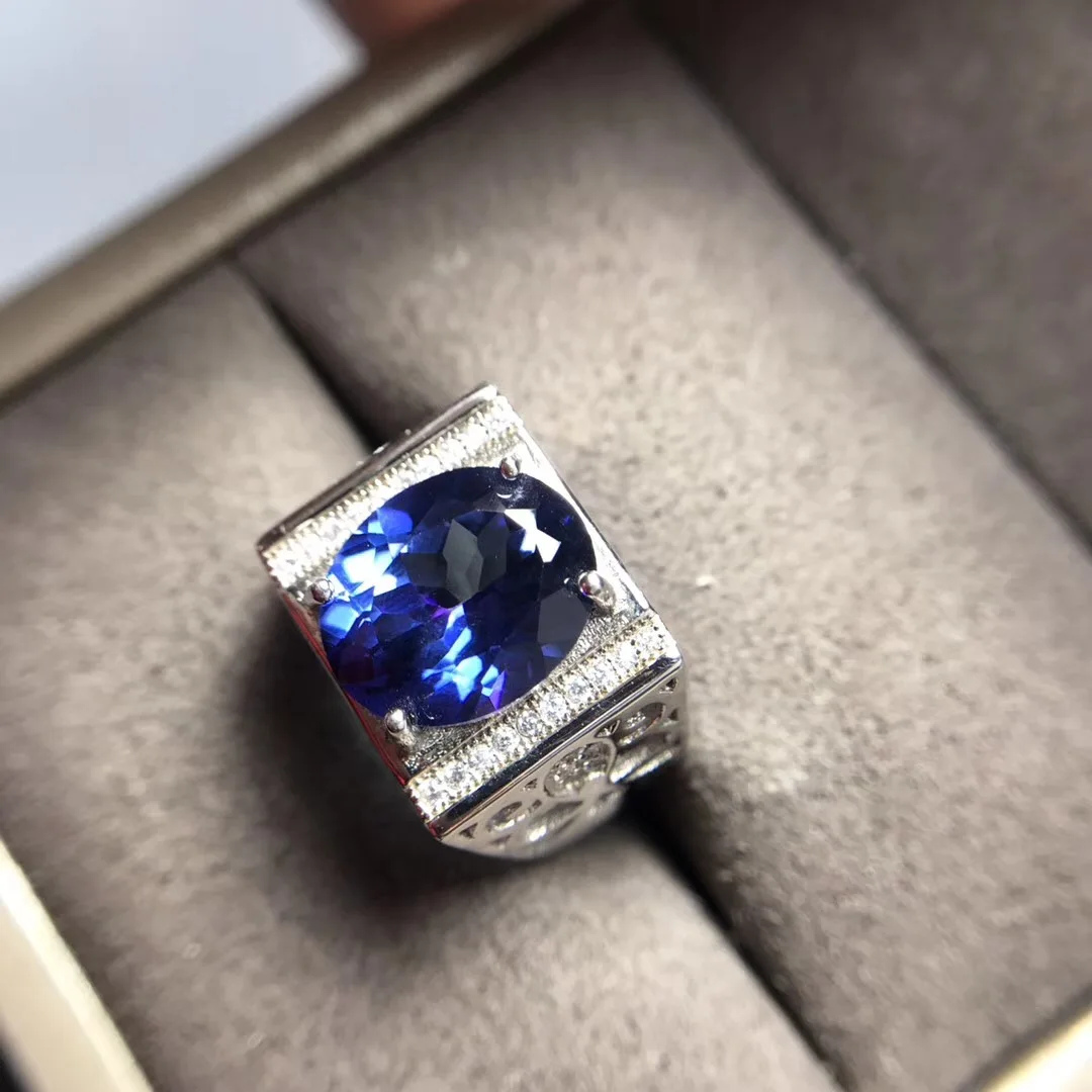 Мигающее кольцо с голубым топазом океана gemstome для сильных мужчин, мускулистое мощное кольцо, 925 пробы кольцо с натуральным камнем, большой размер, подарок на день рождения