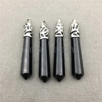 my0610 onyx spike pendant with silver plated incised cap stick charm black agates pendant for jewelry