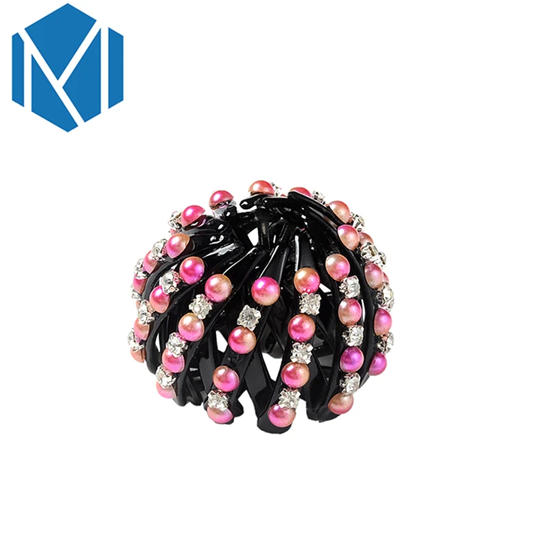M MISM Women Bun Hair Maker Multi-Color Clips Rhinestone Bird Nest Holder Pearl Expanding Accessories Headwear | Украшения и