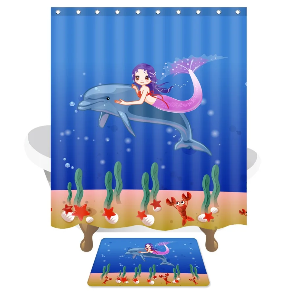 Индивидуальная новая мультяшная Красивая занавеска для душа Русалка s + коврик