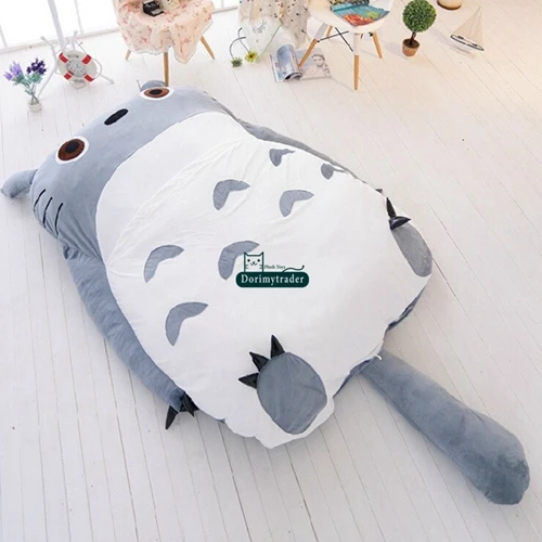 Closed Mouth Totoro Dorimytrader 210см x 170см Поп Японский Аниме Серый Тоторо Плюшевые Кровати Бинбаг Большой Фаршированный Мультфильм Тоторо Спальный мешок Татами Диван - Цвет: Closed Mouth Totoro